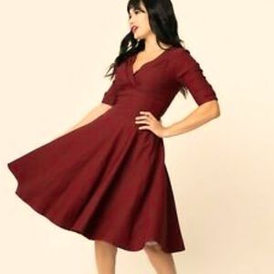 Unique Vintage Burgundy Delores XL Swing Dress